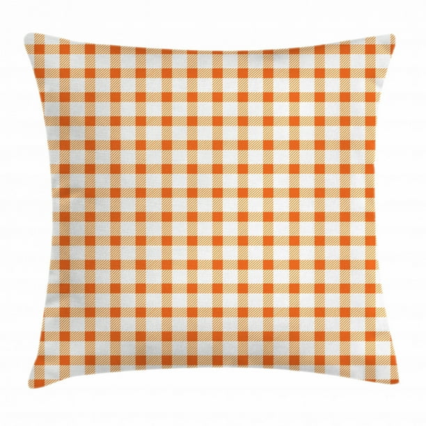 Orange And White Throw Pillow Cushion Cover Retro Gingham Style Checkered Squares Pattern In Warm Colors Plaid Decorative Square Accent Pillow Case 16 X 16 Inches Orange And White By Ambesonne