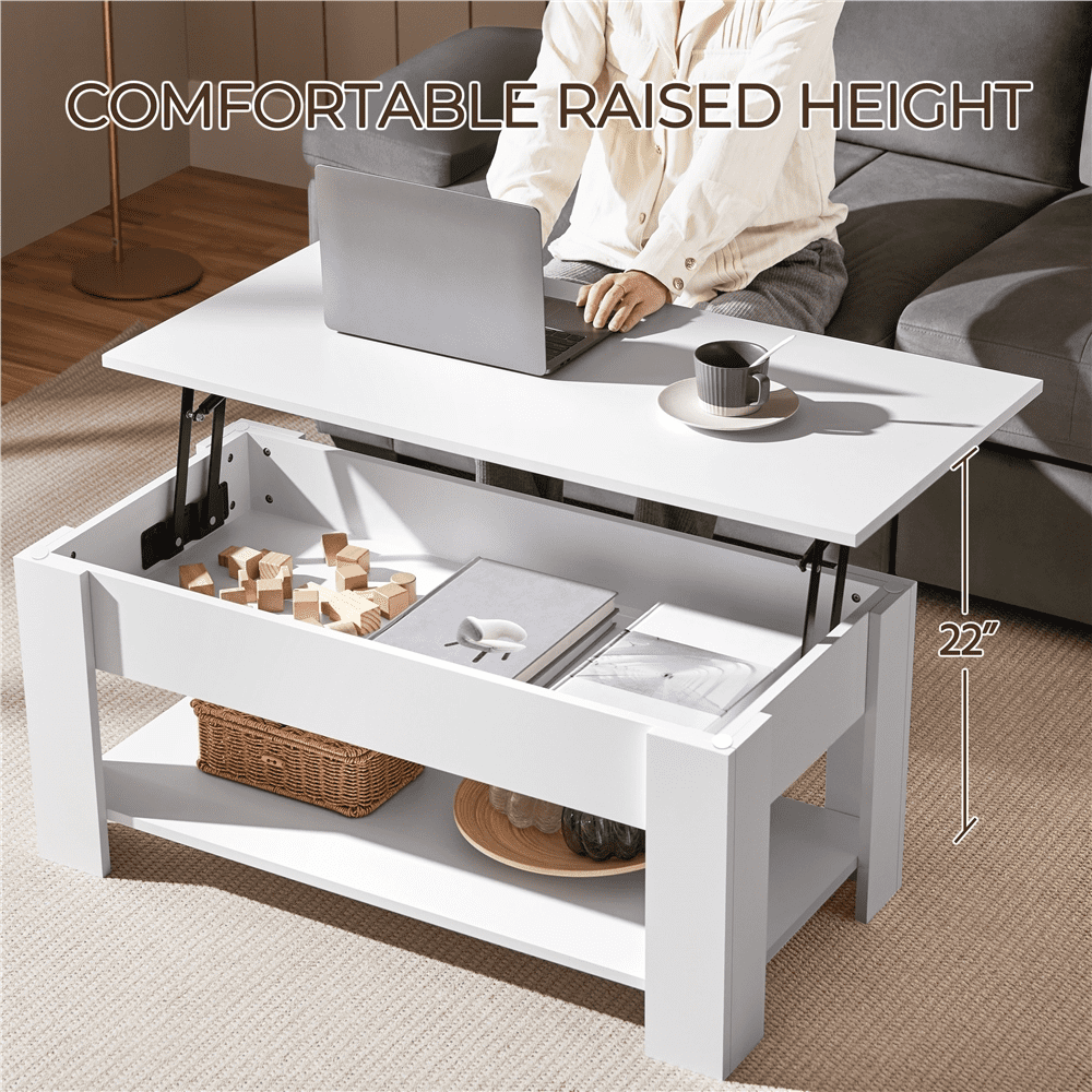 Renwick 3 Piece Wooden Lift Top Coffee Table Set with Open Shelf, White
