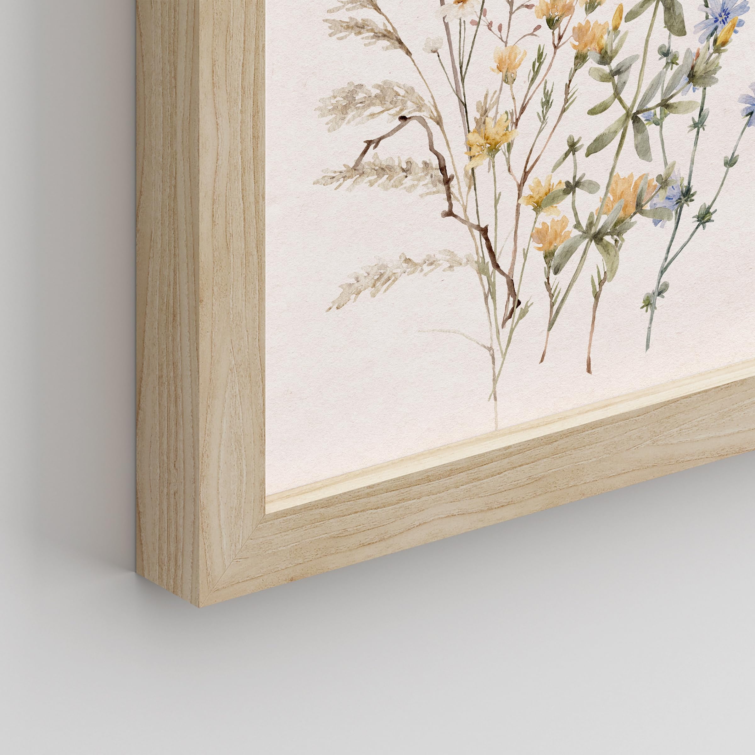 PixonSign Framed Canvas Print Wall Art Set - Multicolor Wildflowers Poster Art - Set of 3 Watercolor Nature Wilderness Floral Botanical Vintage Wall Décor for Living Room - 11"x14" Natural