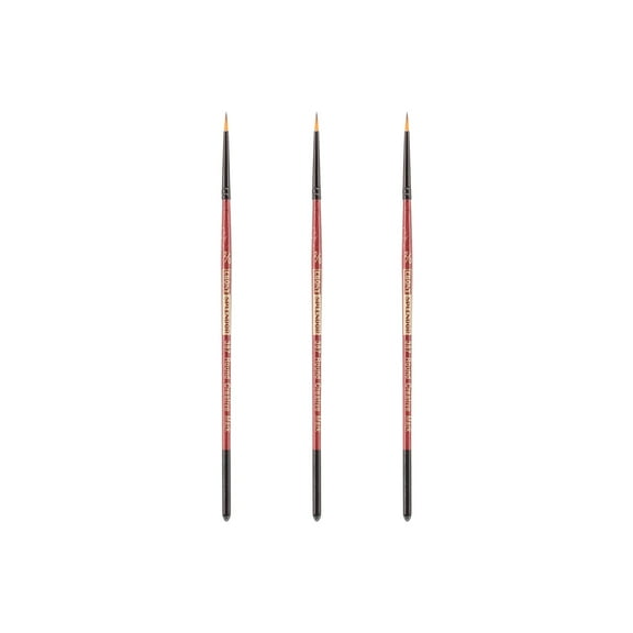 Creative Mark Ebony Splendor Short-Handled Synthetic Sable Paint Brush, Round # 2x0, Pack of 3, Teijin Multi-Filament Hair, Handcrafted Synthetic Paint Brushes for Acrylic, Watercolor Painting & More