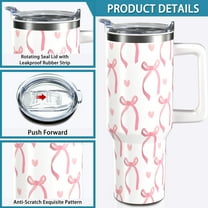Cute Pink Tumbler Handle Lid and Straw Ribbon Bow Water Bottle Stainless Steel Coffee Travel Tumbler Mug Cup Gifts for Men Women 30oz
