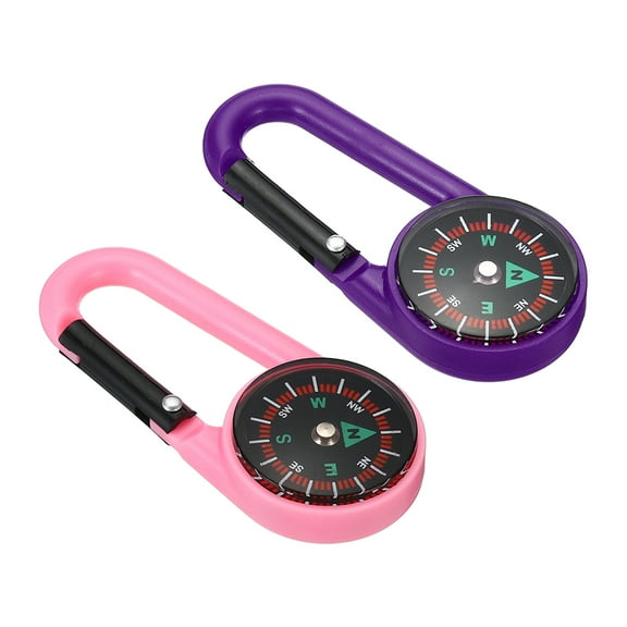 Uxcell Compass, Buckle Compass Keychain Waterproof Survival Pocket Compass, Purple, Pink 2Pack