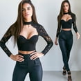 thumbnail image 4 of Douhoow Women Summer Elegant Lace Crochet Crop Top Long Sleeve Slim Blouse, 4 of 7