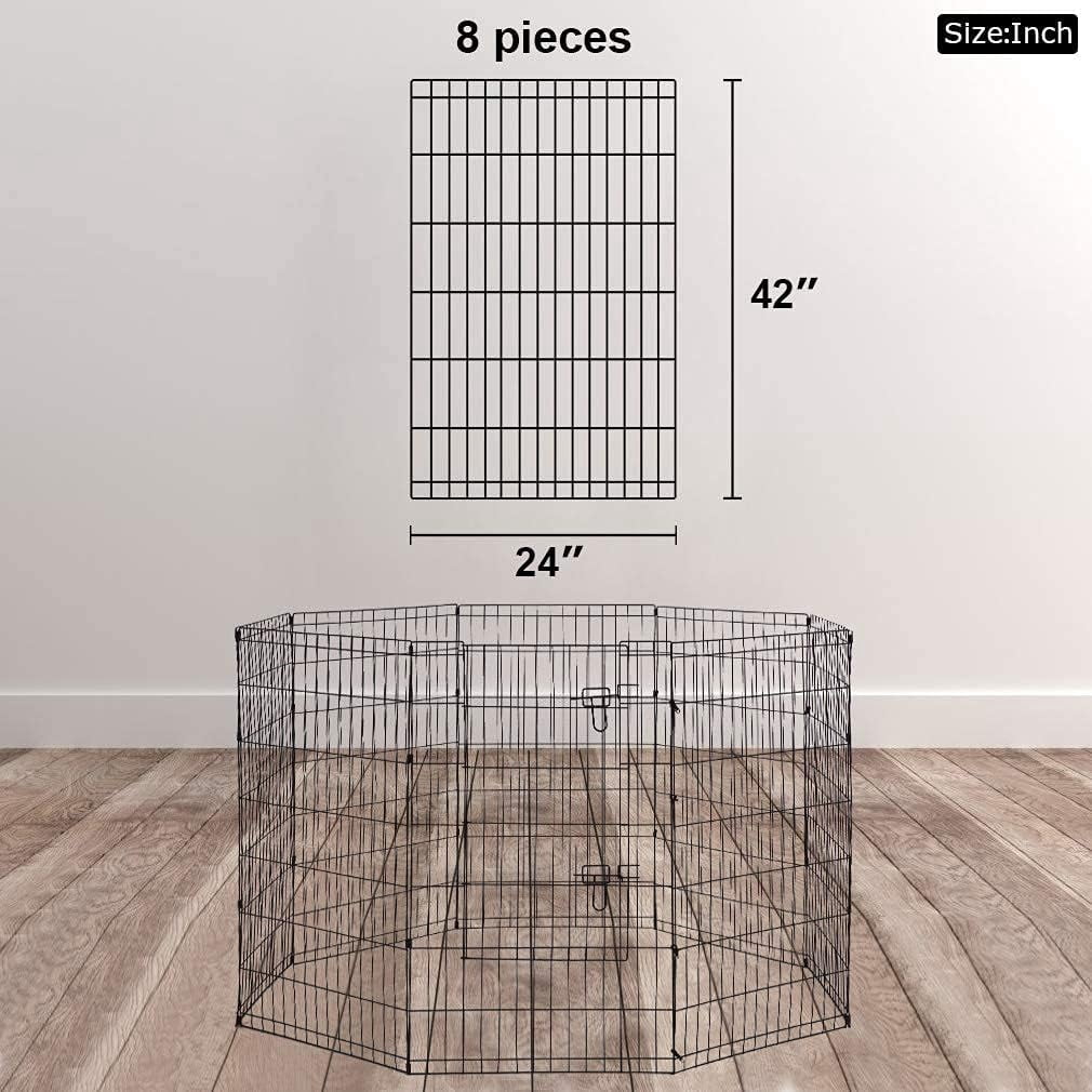 Dkelincs 42 inch Tall Dog Fence Outdoor Dog Playpens Portable Foldable Pet Crate Kennel-8 Panel, Black