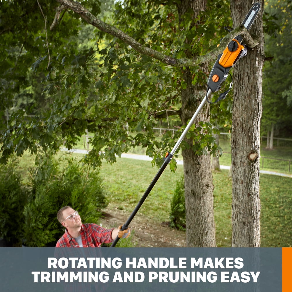 Worx WG311 10" 2 in 1 Electric Chainsaw and Pole Saw Attachment with Auto-Tension, Rotating Handle and Safety Chain Brake