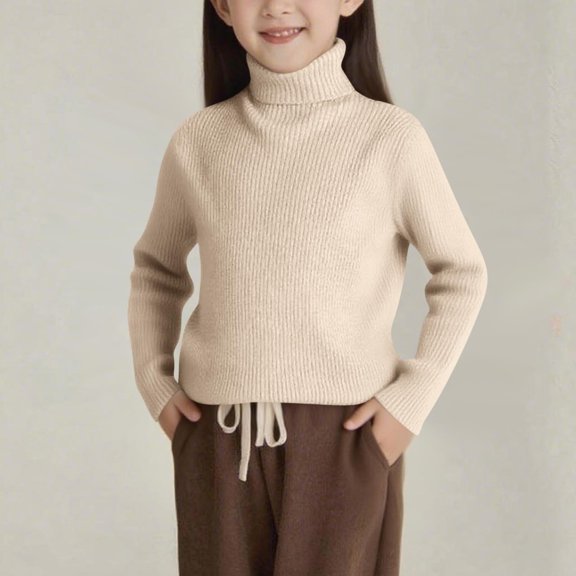 Girls' Sweater Turtleneck Knitted Solid Color Long Sleeved Sweater Casual Sweater for Girls 0-13Y