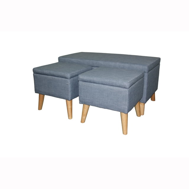 ORE International Banc de Rangement de 18 Po de Hauteur avec 2 Poufs, Bleu Aigue-Marine