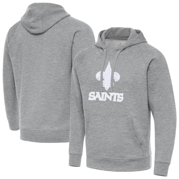 Men's Antigua Heather Gray New Orleans Saints Victory Pullover Hoodie