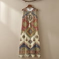 thumbnail image 4 of Xoenoiee Aztec Southwest American Tribal Floral Print Cotton Linen Maxi Dresses for Women Casual Crewneck Sleeveless Tank Dress with Pocekts Summer Spring Boho Vacation Clothes Long Dress, S, 4 of 7