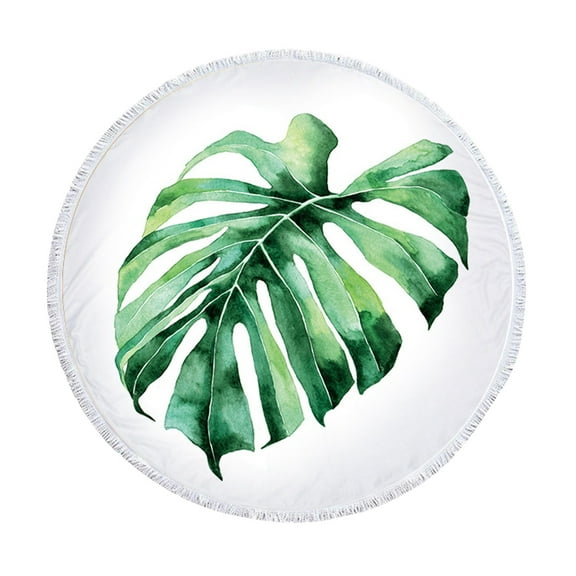 SDJMa Round Beach Towel Tropical Microfiber Beach Blanket Palm Leaves Large Roundie Lightweight Beach Towel for Kids Women Men Boy Girl, 60 Inches