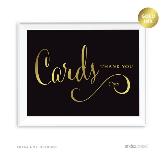 Cards Thank You Black and Metallic Gold Wedding Signs