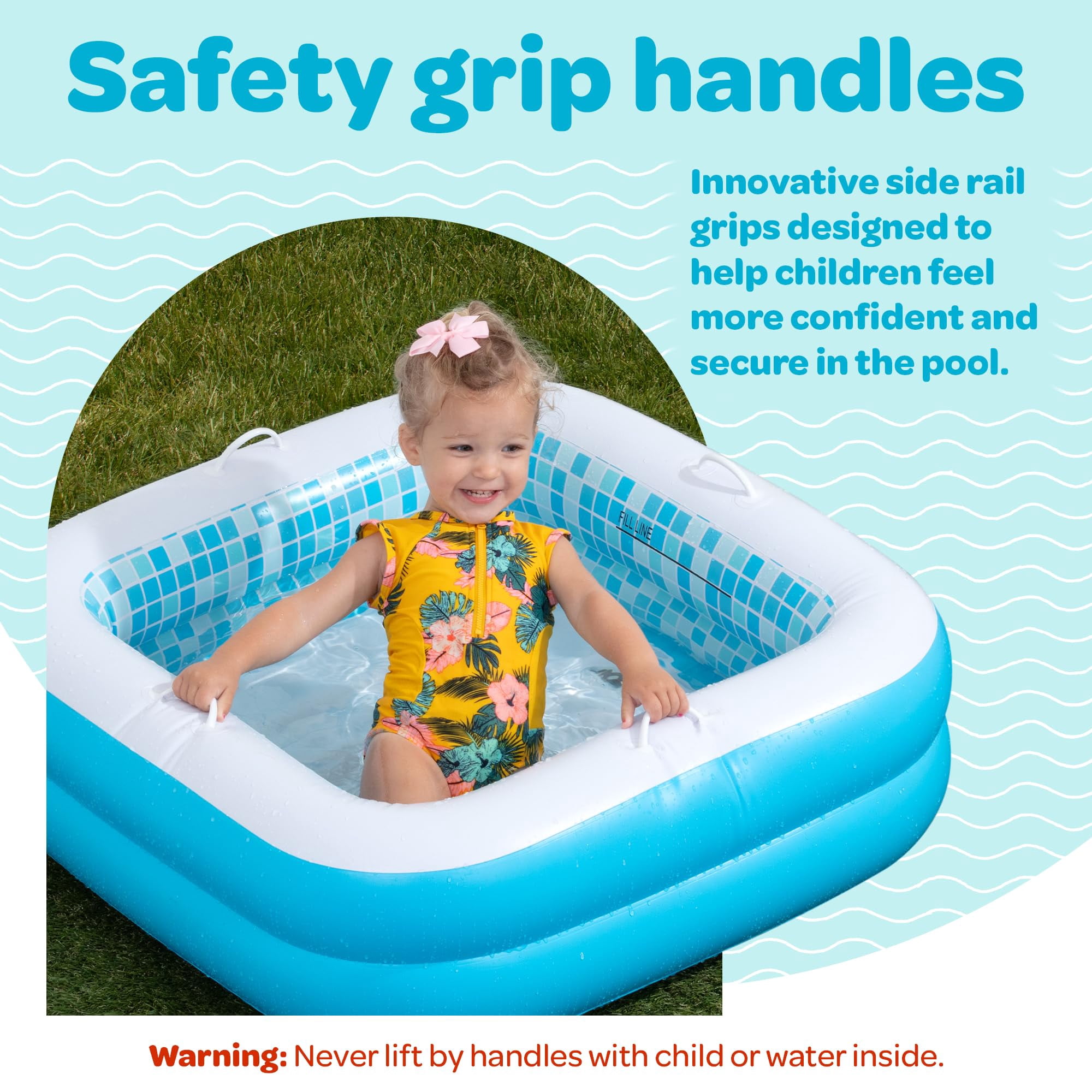 Inflatable Baby Pool Bathtub & Ball Pit for Toddlers, 34" Summer Blue Blow up Kids Pool