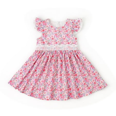

GWAABD Little Girls Dresses Pink Cotton Blend Girls Floral Dress Lace Light Flutter Sleeves Casual Summer Dresses for 18M to 6Y Sundress for Casual Skirt 24 Months