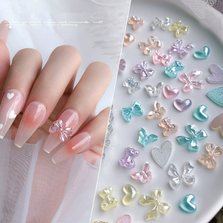 50Pcs 3D Cute Bear Resin Nail Art Decorations Aurora Rhinestone