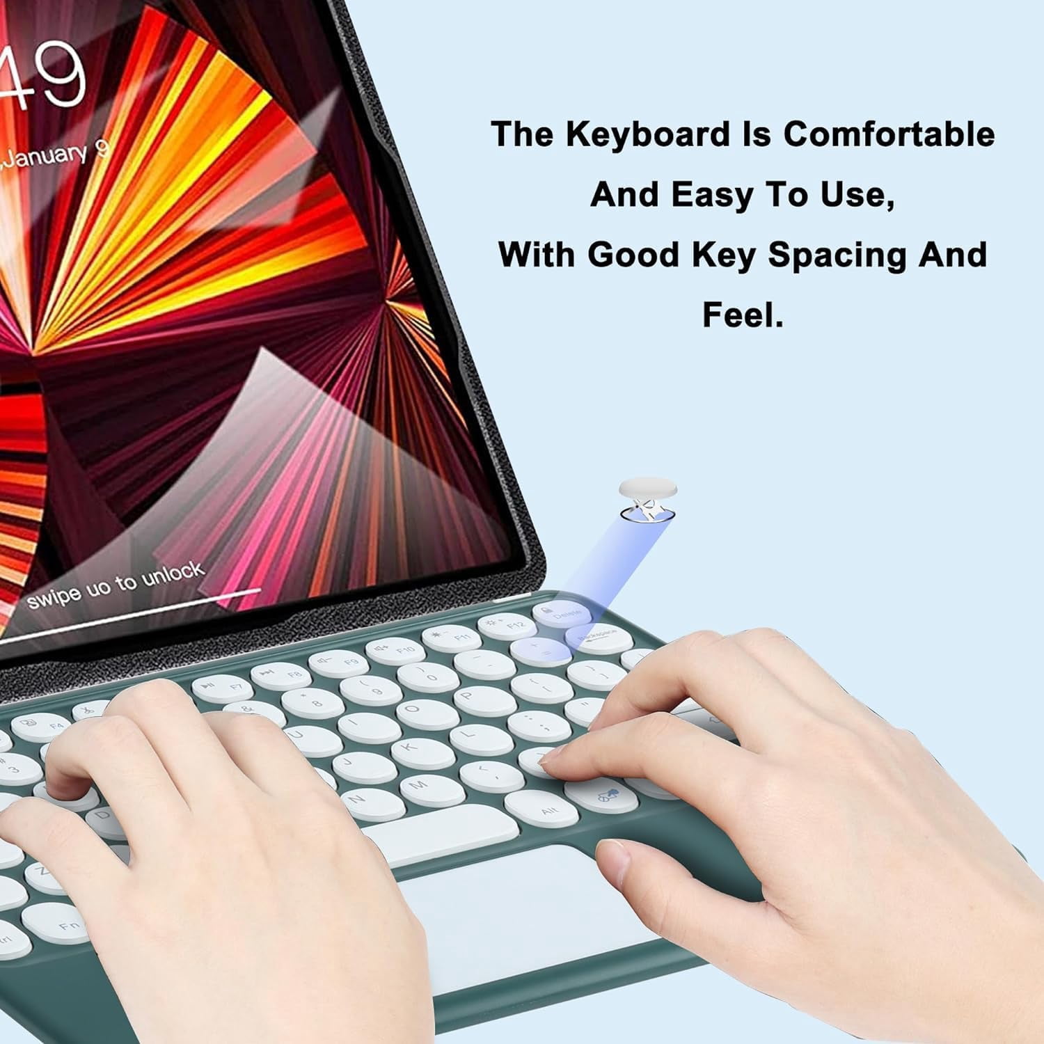 Portable Wireless Bluetooth Keyboard with Touchpad, Ultra-Thin Rechargeable Bluetooth Keyboard Mini with trackpad Round Key for iPad pro/iPad/iOS/Android (Dark green)