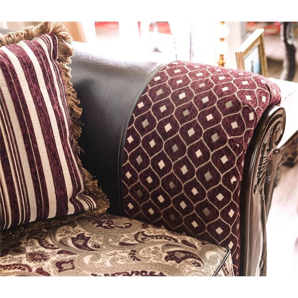 Bowery Hill Faux Leather Tufted Sofa in Burgundy and Dark Brown