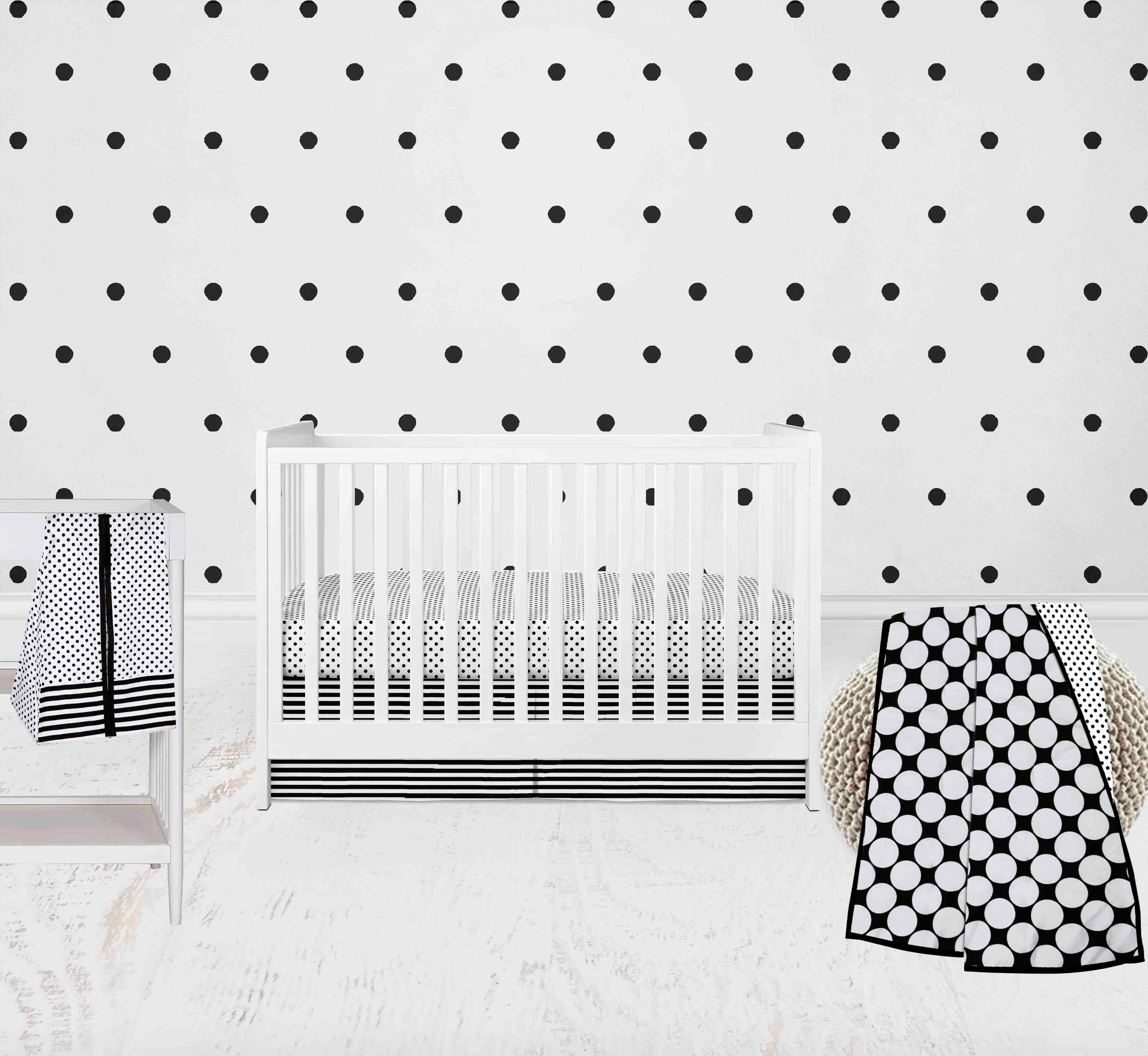 Bacati - Dots Pin Stripes 4-Piece Crib Bedding Set with Diaper Stacker - Black/White Unisex
