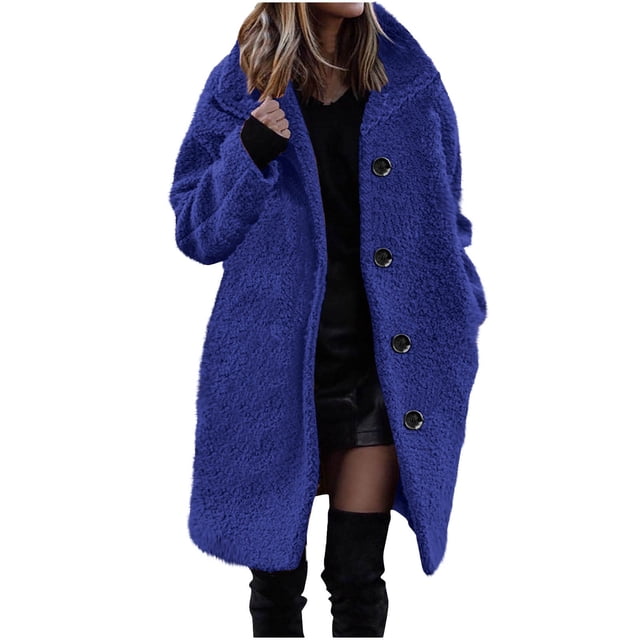 Abrigo informal de manga larga sin capucha y chaquetas para mujer, moda de invierno, color liso, bolsillos con botones, abrigo de felpa de manga larga, abrigo de poliéster para mujer