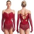 thumbnail image 1 of Aislor Robe de Danse Latine Jazz à Franges avec Gants Rouge TG, 1 of 7