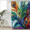 thumbnail image 5 of Abstract Peacock Feathers Shower Curtain, 48" x 72", Colorful Oil Painting Art Waterproof Bathroom Curtain Washable Shower Curtain Set with 12 Hooks, 5 of 6