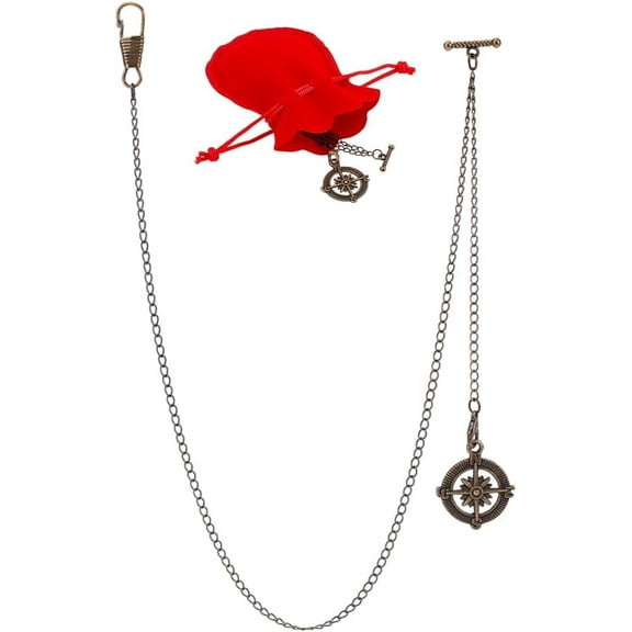 Pocket Watch Chain Suit Chain Albert Chain T Bar & Lobster Clasps Watch Chain Vest Chain Pocket Watch Fob T-Bar Chain Curb Link Chain with Compass Pendants for Men Women Wedding