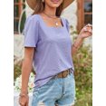 thumbnail image 5 of SHIBEVER Summer Tops for Women Casual Square Neck Shirts Short Sleeve Tshirt Fashion Eyelet Blouse Flowy Solid Color Shirt Loose Fit Purple Tunic Size M, 5 of 6