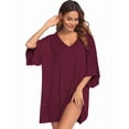 thumbnail image 5 of Ekouaer Women's Sleepshirt Deep V Neck Nightgown Batwing Nightshirt Oversized Sleepwear, 5 of 6