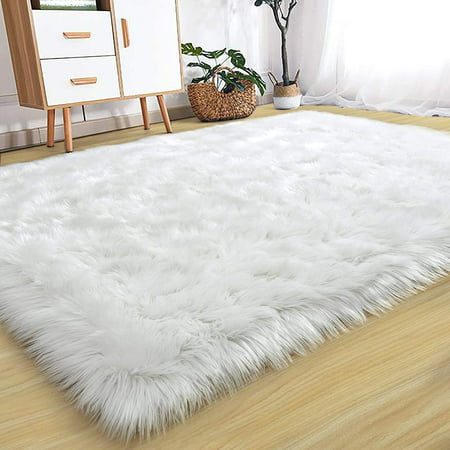 Rostyle Soft Fluffy Rug Faux Fur, White Fur Rug Nursery