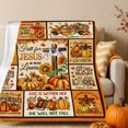 thumbnail image 3 of Fall Christian Throw Blanket Gifts Pumpkin Religious Blanket Autumn Leaves Flannel Blankets Thanksgiving Fall Jesus He Never Leaves Gift for Women Men Church Home Bed Couch Sofa 60 x 50 inch, 3 of 6