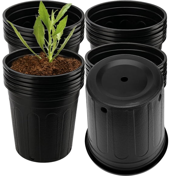 MOUYAT Lot de 25 Pots de Pépinière de 1 Gallon, Pots de Démarrage Flexibles en Plastique pour le Commerce des Plantes, Contenant de Démarrage de Semis en Plastique pour Flux
