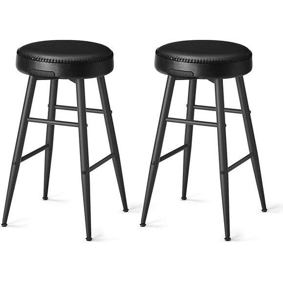 VASAGLE Echo Collection Tabourets de Bar Ensemble de 2 - Cuir Synthétique avec Surpiqûres, 24,8 Pouces, Comptoir de Cuisine, Noir Encre ULBC080B01
