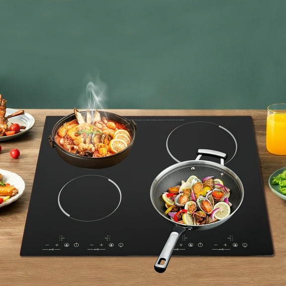 Peakora Electric Cooktop, Built-in Cooktop 3000W, Electric Stove Top with 4 Electric Burners, 9 Heating Level, Kid Safety Lock, Sensor Touch Control, 110V