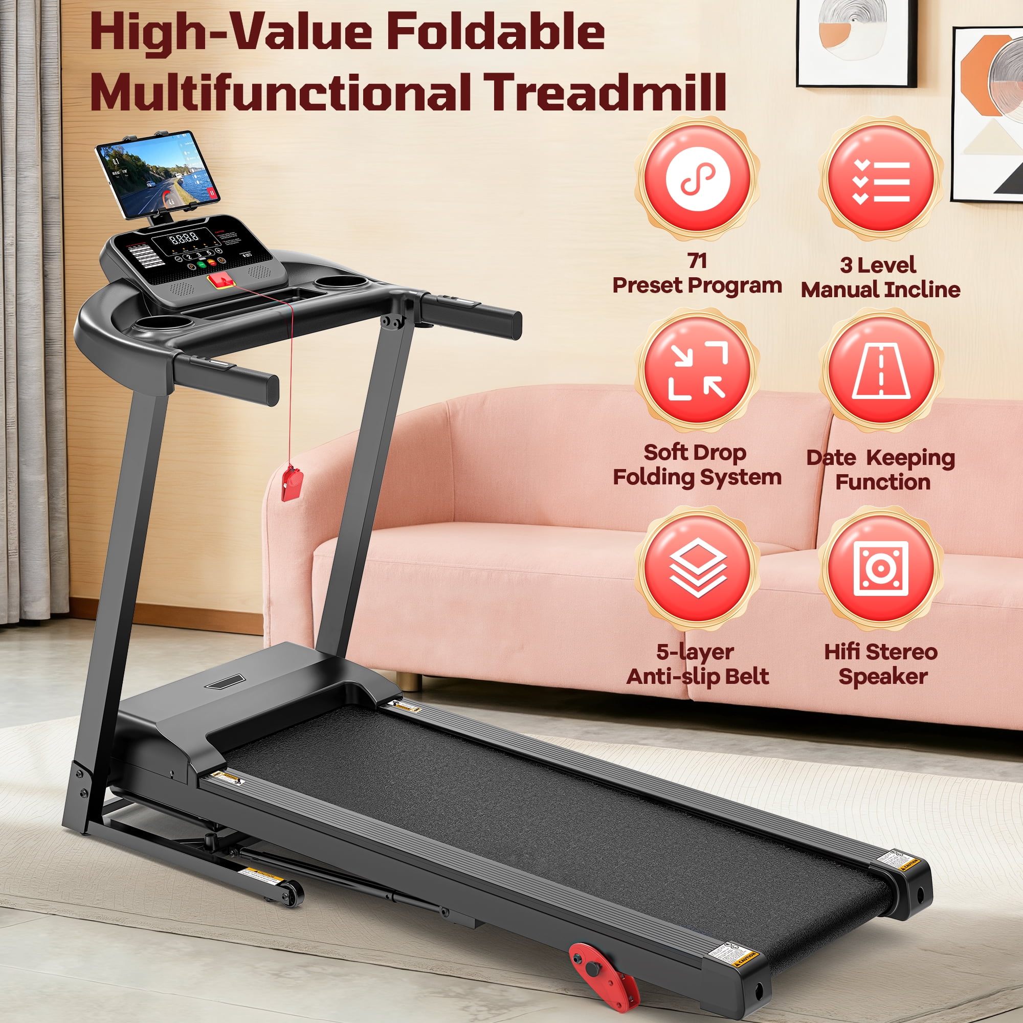 Treadmill 300 lb Capacity Electric Treadmill with Incline 3.5 HP Walking Running Machine for Home Workout, App Connected