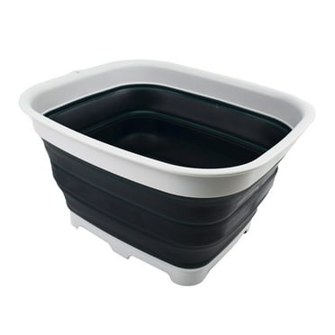 SAMMART 15L (3.9 Gallon) Collapsible Dishpan with Draining Plug - Foldable Washing Basin - Portable Dish Washing Tub - Space Saving Kitchen Storage Tray