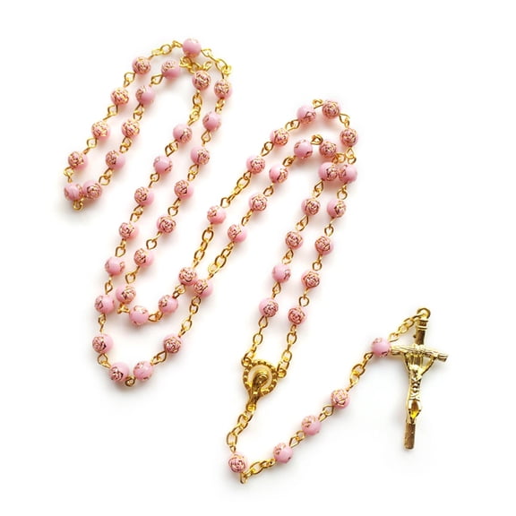 6mm Rose Beads Rosary Necklace with Crucifix for Pendant Necklaces Catholic Gifts for Men Women