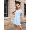 thumbnail image 5 of Casual Dresses for Women Ruffle Cap Sleeve Shift Dresses V Neck Short Sleeves Solid Color Flowy Summer Sundresses Sky Blue XL, 5 of 9