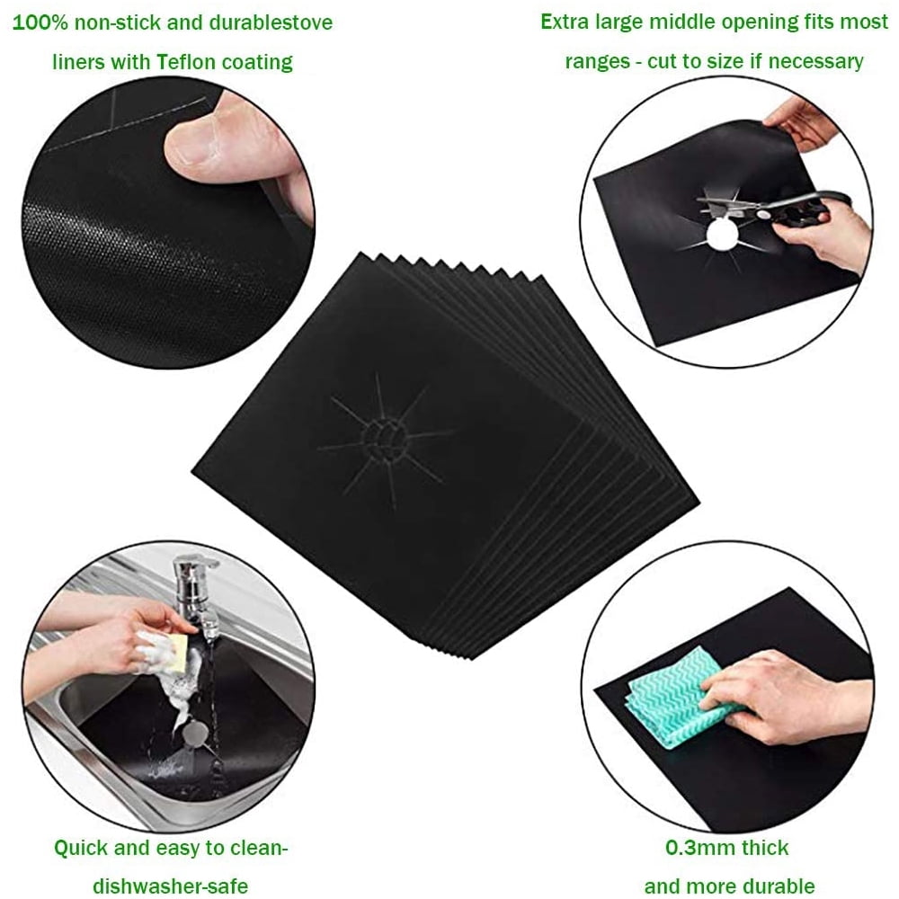 8 Pack Stove Burner Covers, Gas Stove Burner Liners,Non-stick Reusable Gas Range Stove Top Covers for Kitchen,Cuttable,Easy to CleanBlack