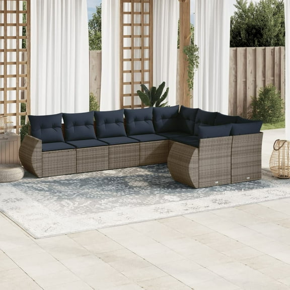 vidaXL 9 Piece Patio Sofa Set with Cushions Gray Poly Rattan