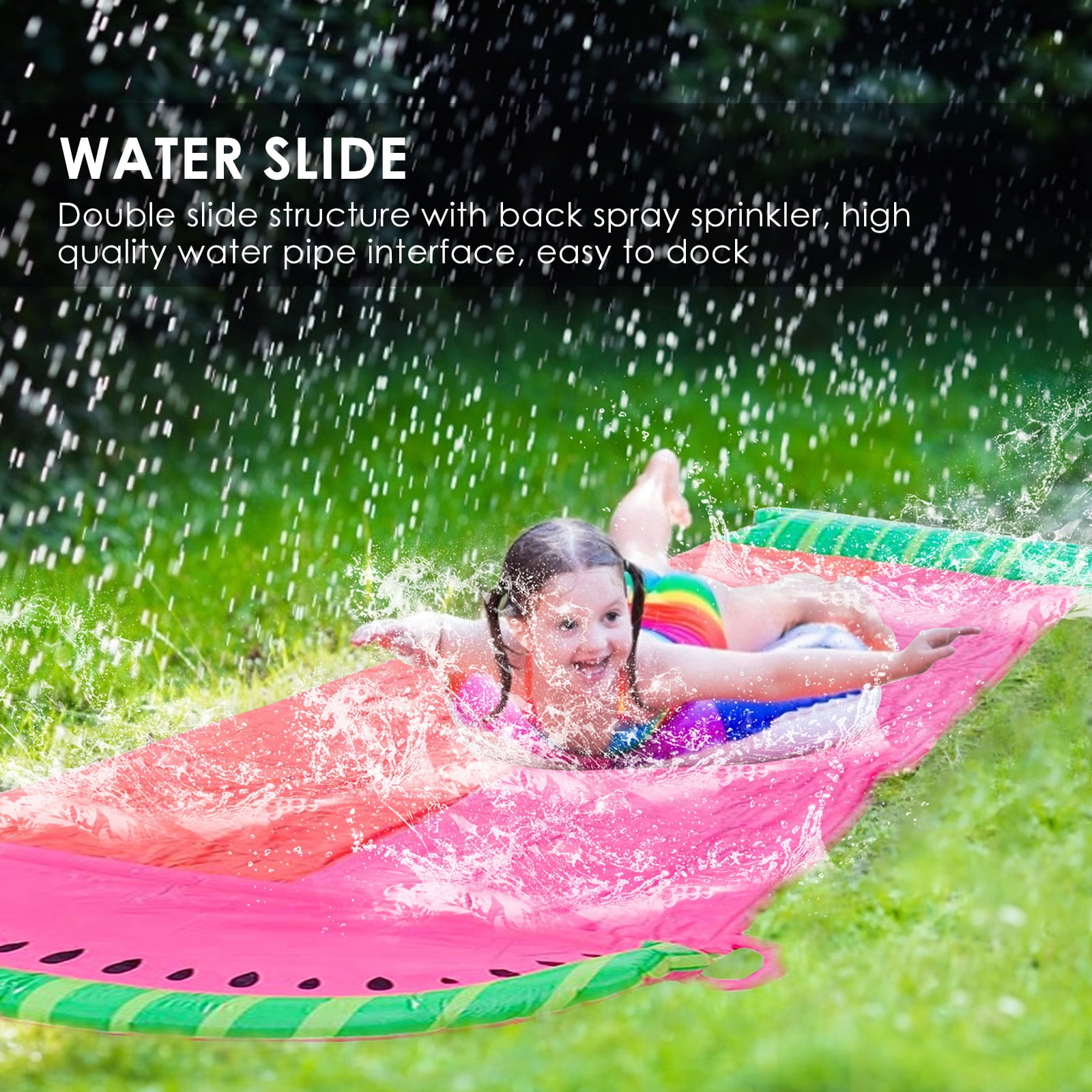 Double Lane Water Splash Slide Kids Lawn Water Slip Garden Water Toys Inflatable Waterslide For Garden Outdoor AEROBATICS Water Slide 480x140cm Includes Two Mats