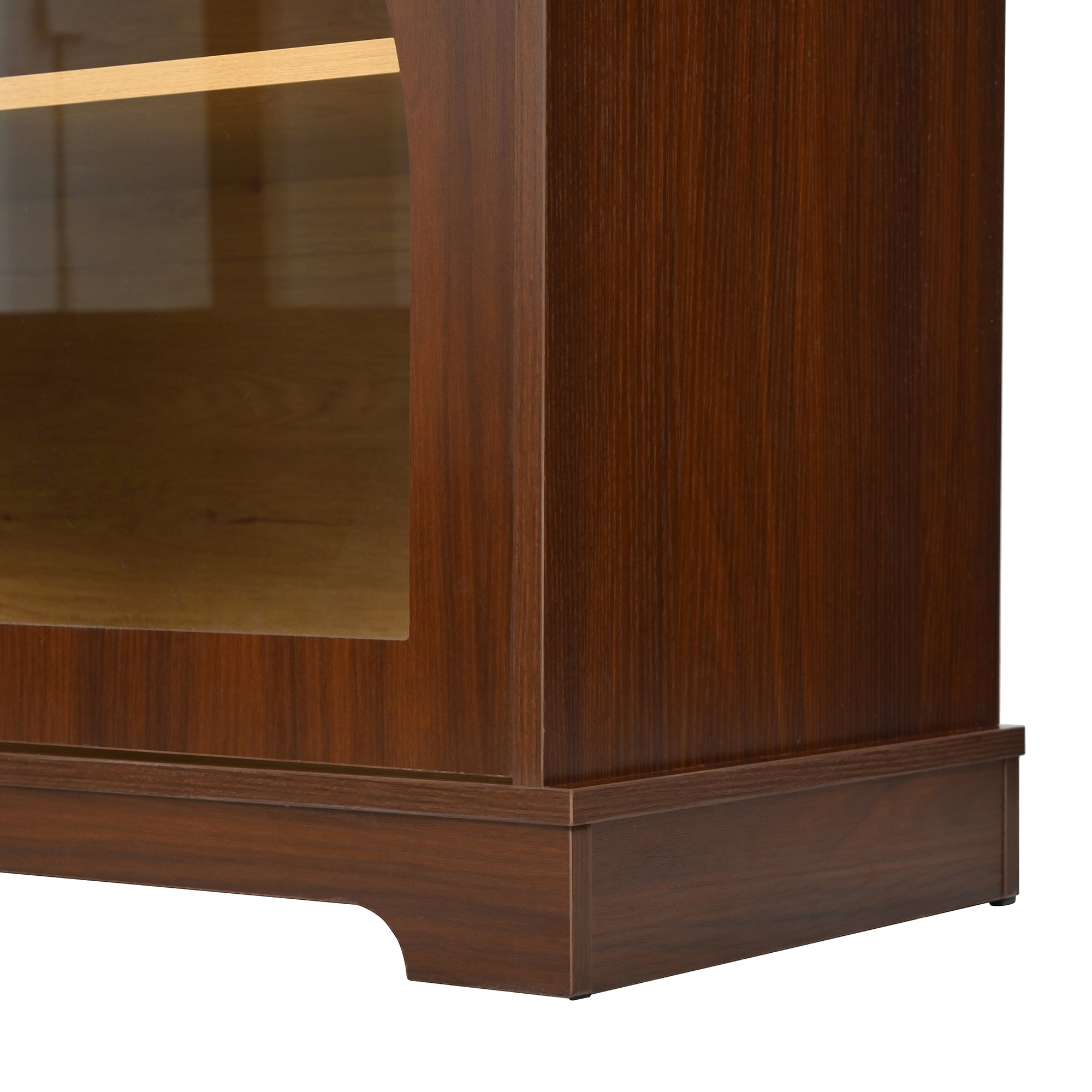 Miniyam Farmhouse TV Stand for TVs up to 70″ - Semi-Arched Glass Door Media Console with Adjustable Shelves & Cable Management, Walnut