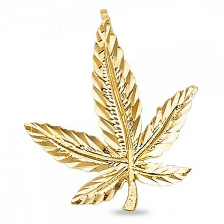 14k Yellow Gold Leaf - Marijuana Leaf Pendant Solid 14k Yellow Gold 420 Cannabis Pot Charm Diamond Cut Hip Hop 20 x 19 mm