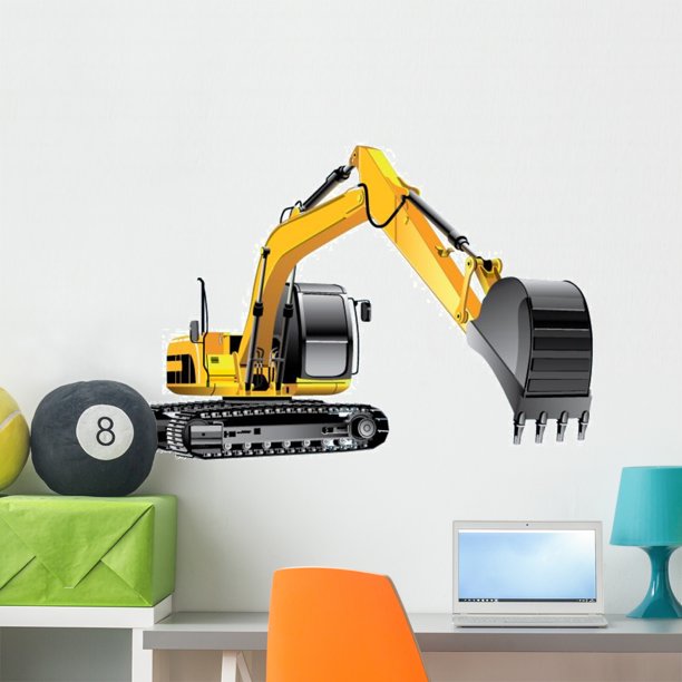 Yellow Construction Crane Wall Decal Sticker, Wallmonkeys Peel & Stick Vinyl Graphic (36 in H x