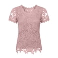thumbnail image 4 of Lenago Wonens Tops Tops Women Tops Wimens Tops Ladies' Casual And Fashionable Round Neck Lace Petal Short Sleeved Top Pink XXL, 4 of 6