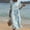 Light Blue, variant on Ayolanni Floral Women's Fall Dress Crew Neck 3/4 Sleeve A-Line Maxi Dress Holiday Flowy Boho Pleated Long Dress Beige L