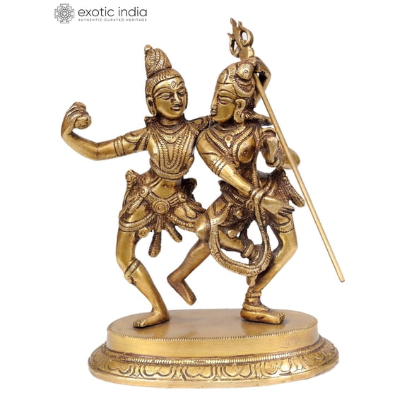6" Shiva-Parvati Dancing Pose Brass Statue | Divine Union in Dance | Handmade