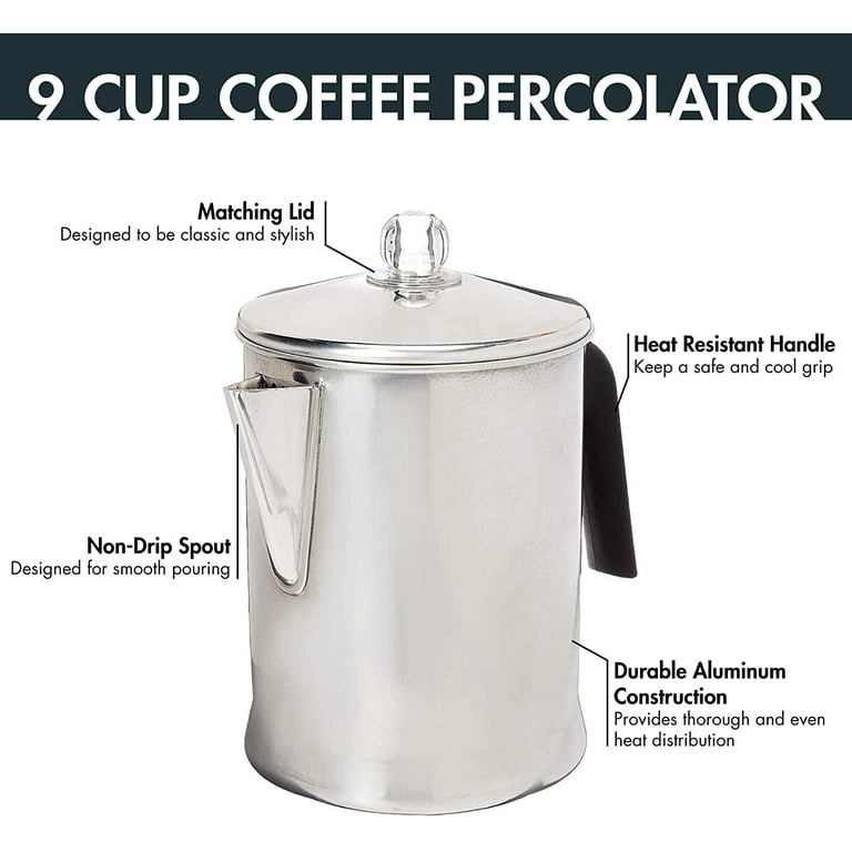Primula Today Coffee Percolator, Doris, Aluminum, 9 Cup