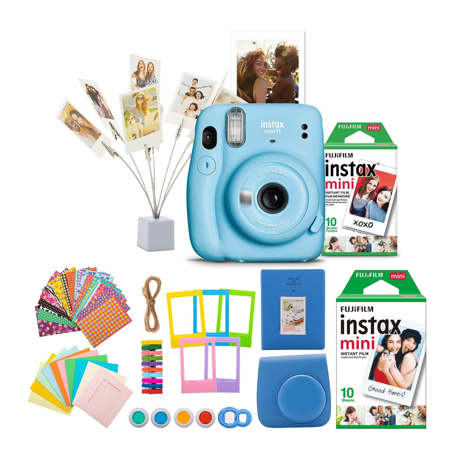 Ijsbeer snor gebrek Fujifilm Instax Mini 11 Instant Camera (Sky Blue) with Film and Photbox Kit  - Walmart.com
