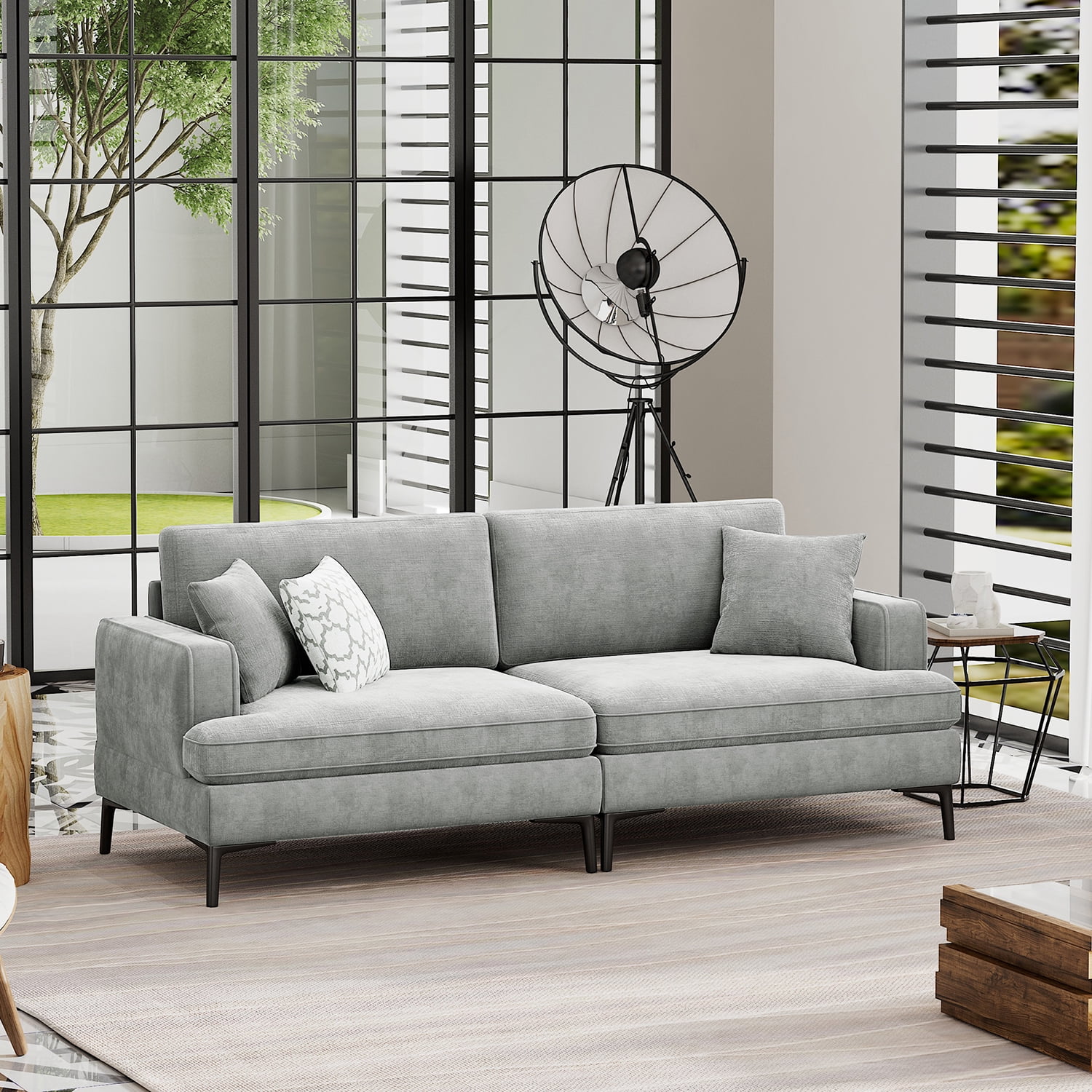 Kadyn Upholstered Modern Loveseat Sofa, Couches with Metal Legs and 2 Pillows, Sofa Couches for Small Spaces, Gray