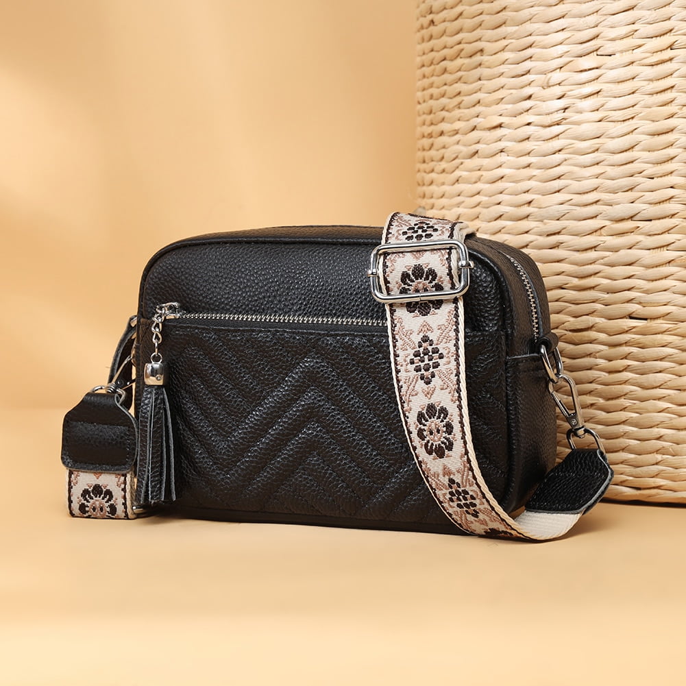 Junxin Genuine Leather Bag For Women Designer Shoulder Messegner Bag Guitar Strap Phone Camera Bag Casual Trendy Travel Crossbody Bag Beige