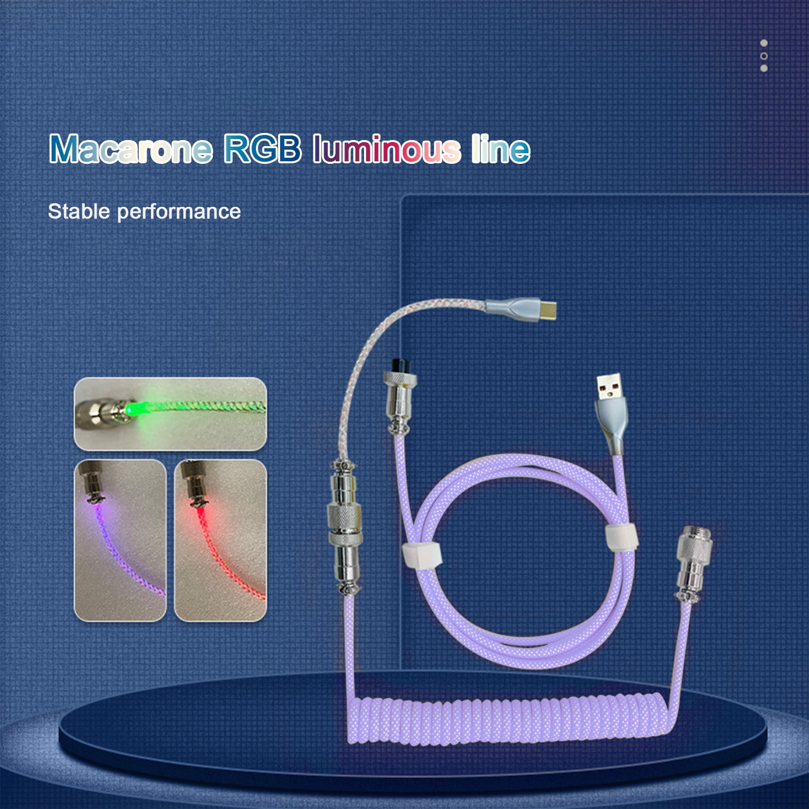 AuroraX Gaming Keyboard Cable Coiled USB Cable for Keyboards with RGB Lighting Double-Sleeved Detachable Metal Connector and 1.5M Length for Computer Accessories Purple